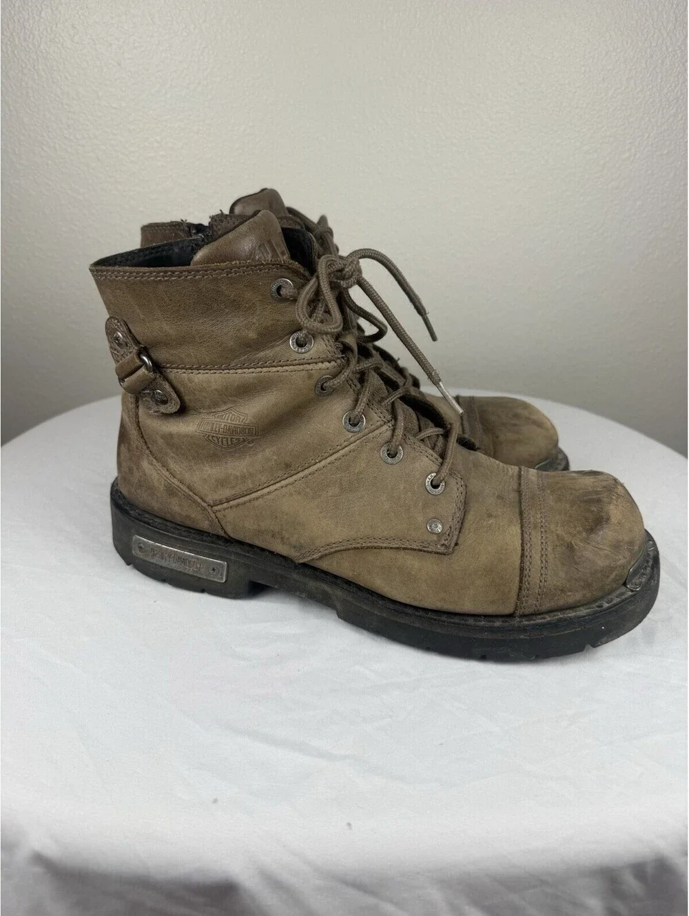 Harley Davidson D96104 Men’s 11.5 Brown Leather Motorcycle Riding Boots Side Zip